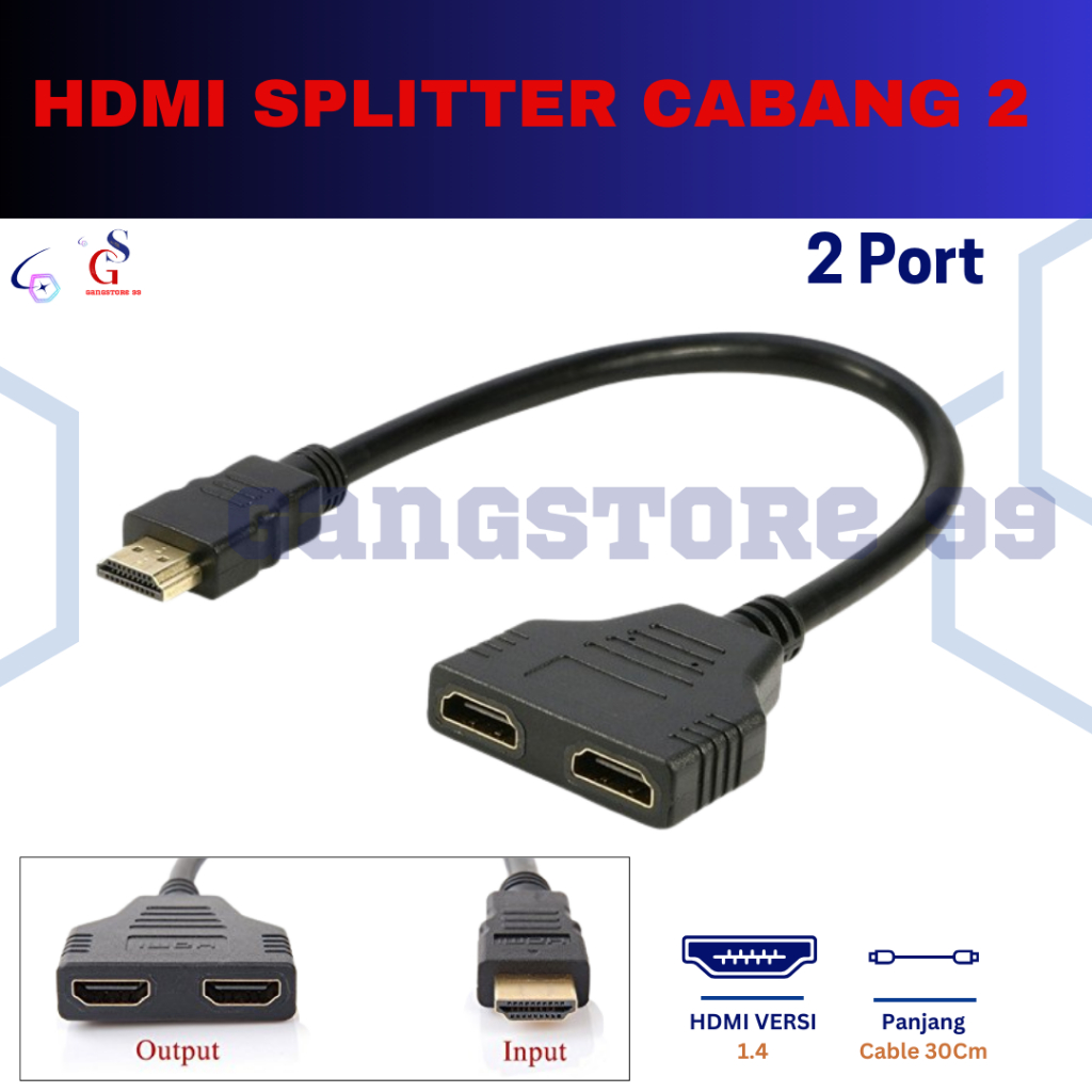 Kabel HDMI Splitter 2 Port Tanpa Power 1 In 2 Out HDMI SPLITER 2 PORT KABEL 3D HD 1080P SPLITTER CAB