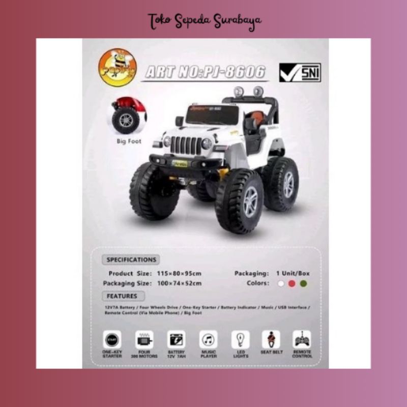 MOBIL AKI MAINAN ANAK JEEP BIGFOOT PACIFIC PJ-8606 / PJ8606 BARU