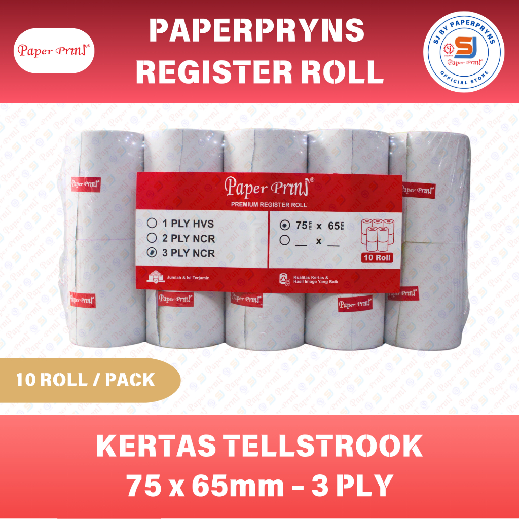 

PAPERPRYNS Kertas Telstrook Register Roll 75 x 65mm - 3 PLY NCR - 1 PACK (ISI 10 ROLL)
