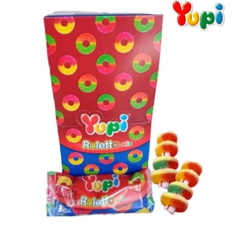 

YUPI ROLETTO MIX [ 1 BOX ISI 12 PCS @13G] | YUPI KEMBANG GULA LUNAK JELI ANEKA RASA