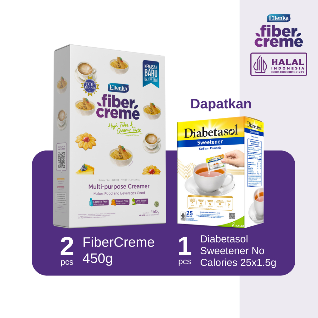 

[Sweet Package FiberCreme x Diabetasol] FiberCreme 450 Twinpack Free Diabetasol Sweetener No Calories 25x1.5g
