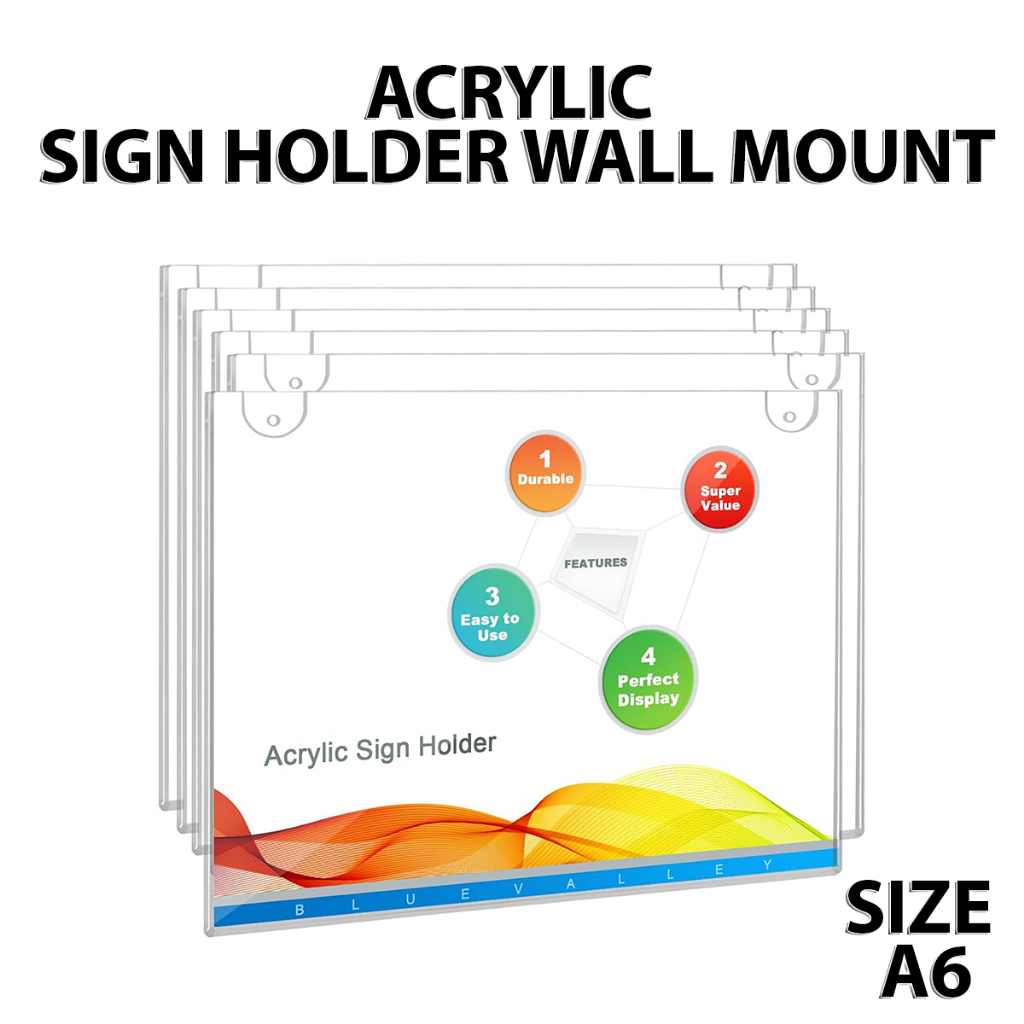 

Acrylic Sign Holder Wall Mount Tempat Brosur Dinding Gantung Akrilik Ukuran A6 AC60
