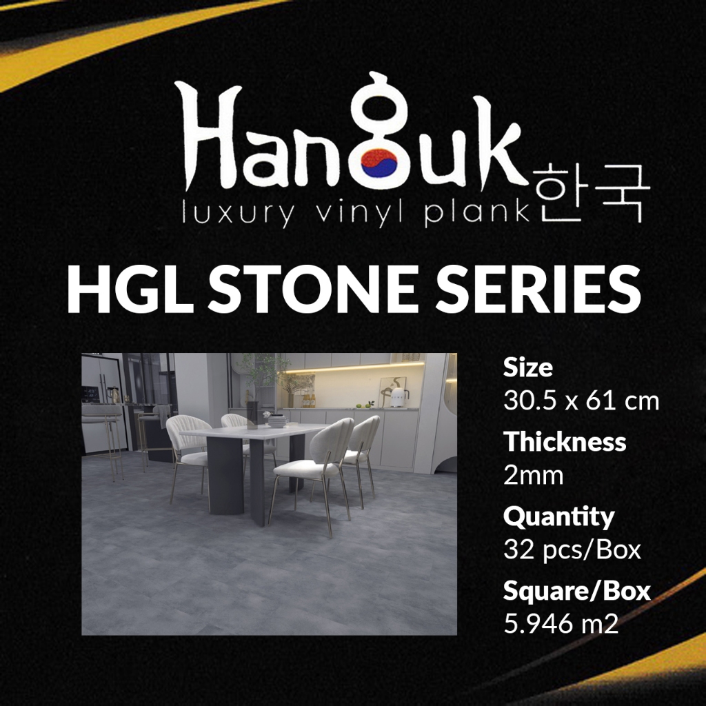 Lantai Vinyl Flooring 2mm Motif Batu | 1 Box isi 32 Plank (5.946 m2) | Hanguk Vinyl Flooring