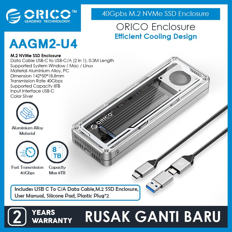 ORICO AAGM2-U4 40Gpbs M.2 NVMe SSD Enclosure with FAN USB4 M2 NVME Enclosure FAN