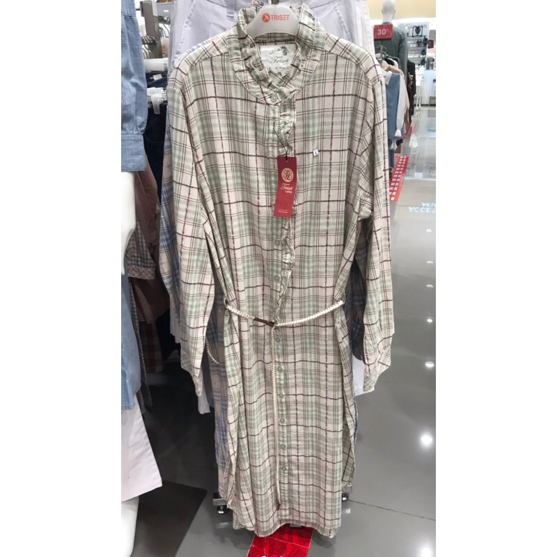 Triset ladies Tunik Wanita kotak-kotak sage dan Md.Blue S-XL