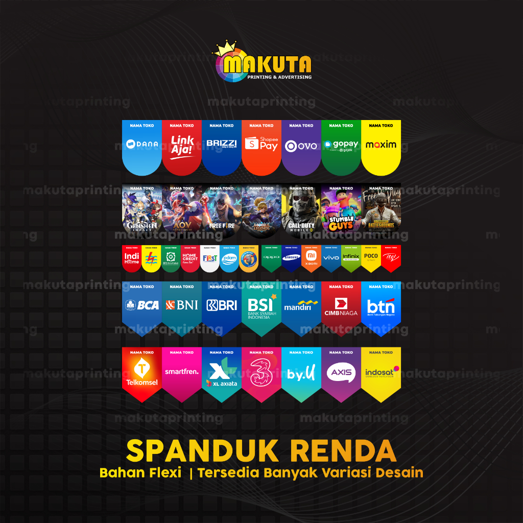 Cetak Banner Renda Custom Desain Spanduk Konter Bank Aksesoris HP Hiasan Segitiga Bunting Flag Opera