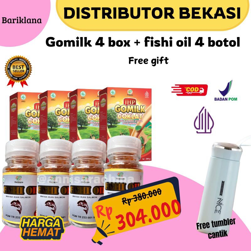 

[BISA COD + FREE TUMBLER] [BACA DESKRIPSI] PAKET 4 BOX SUSU GOMILK + 4 BOTOL FISHI OIL