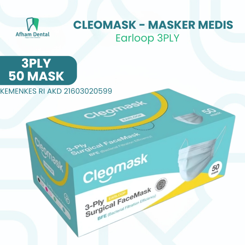 AFHAM DENTAL MASKER HIJAB MEDIS HEADLOOP / EARLOP SURGICAL / 3 PLY ISI 50 CLEOMASK - MASKER MEDIS