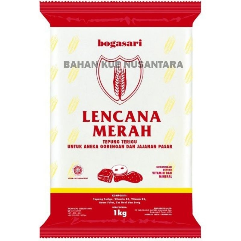 

Tepung terigu Lencana Merah Bogasari 1kg protein rendah