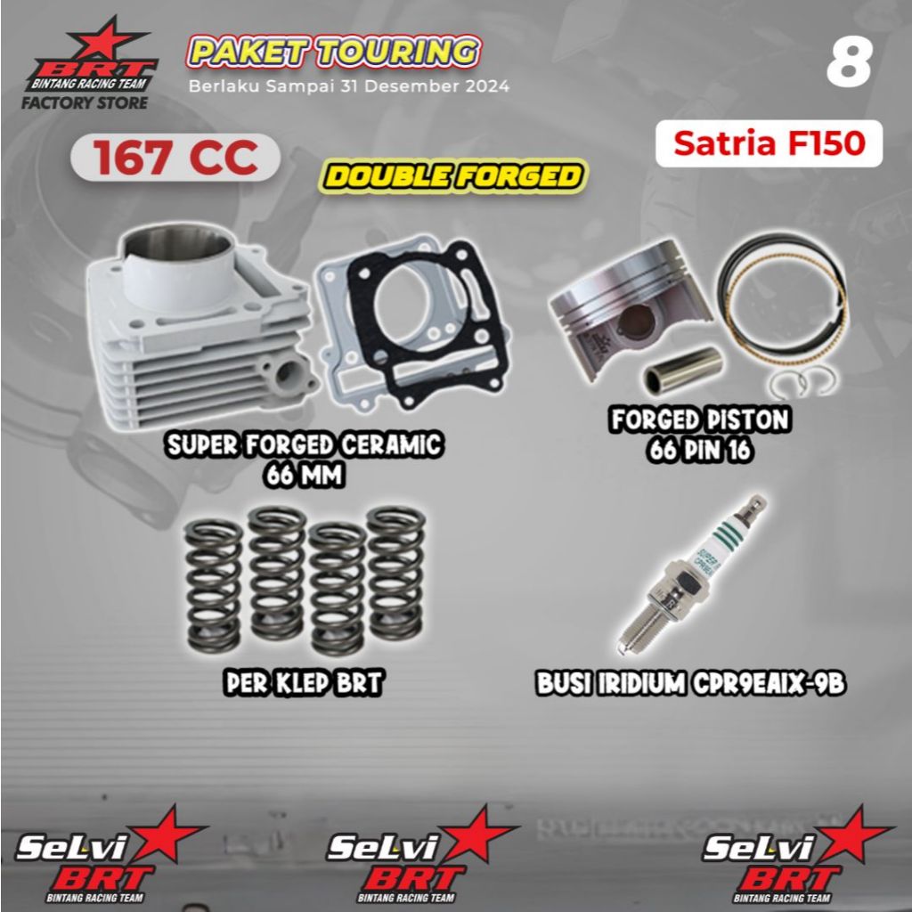 PAKET TOURING BOREUP BRT BLOK CERAMIC KERAMIK SET PISTON PER KLEP BUSI IRIDIUM SATRIA FU KARBU F 150