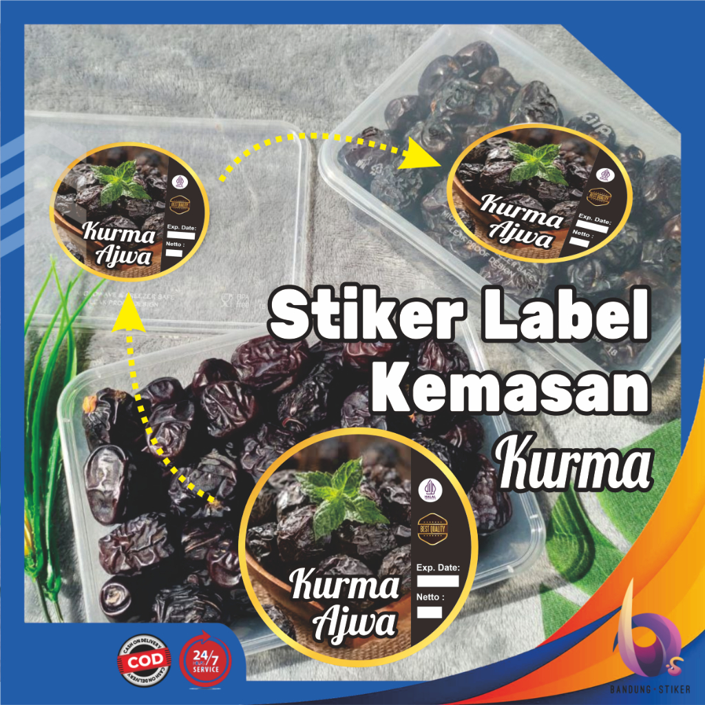 

Bandung Stiker - Cetak Print Cutting Sticker Label Kemasan Kurma Custom Free Desain Tambah Nama