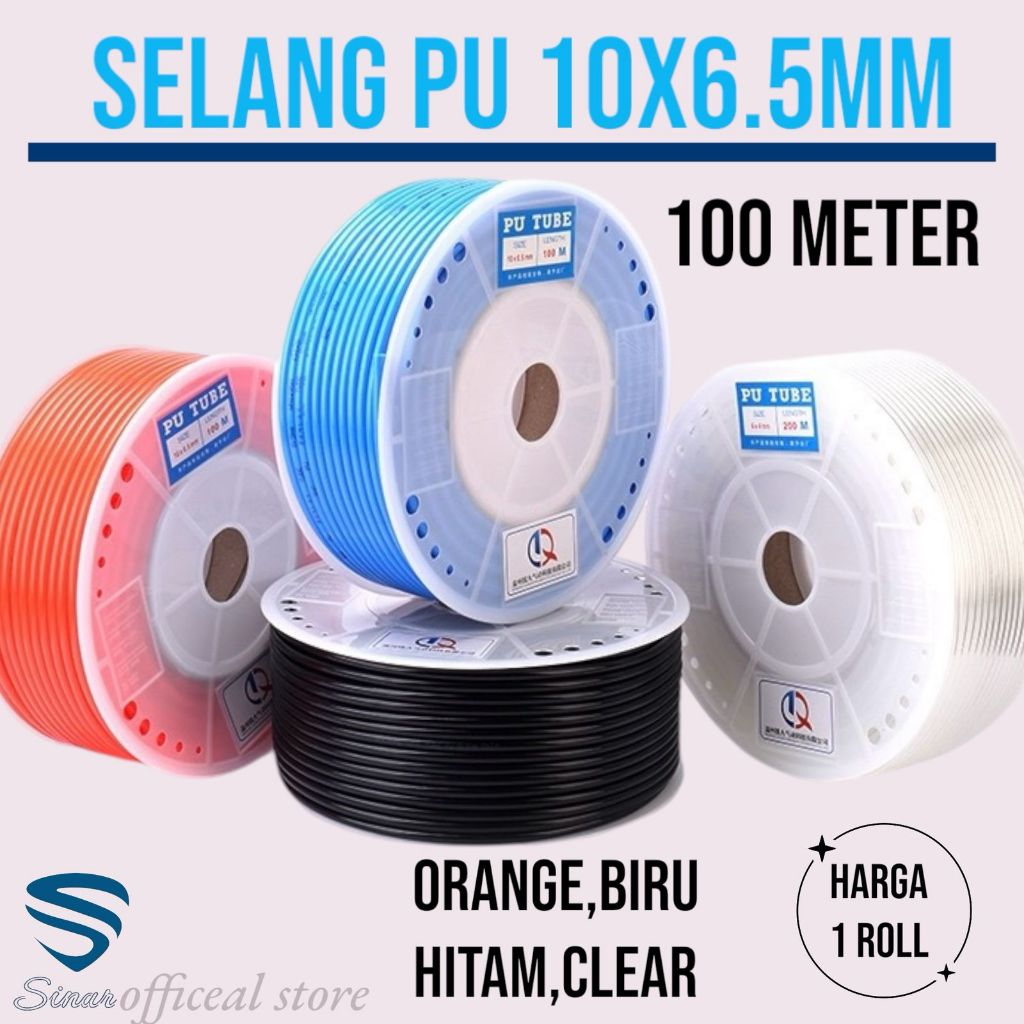 Selang PU 10X6.5MM 100 Meter/Hose Pu Selang Pu (PollyUrethane) Ukuran OD 10mmx6.5mm, Harga per roll
