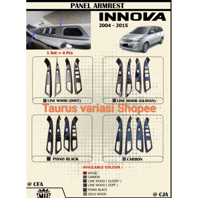 Cover Tempel Panel Amrest/Interior Dalam Mobil Innova Inova 2004/2005/2006/2007/2008/2009/2010/2011/