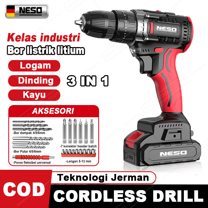 NESO 3in1 Mesin Bor Listrik Bor Baterai Bor Listrik Bor Tanpa kabel Mesin Cordless Screwdriver Murah