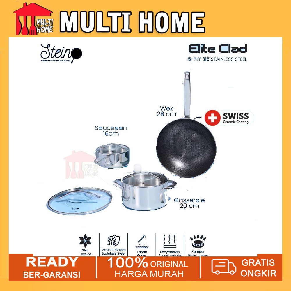Stein Elite Clad Non-Stick - Stein Panci Set Stainless Steel