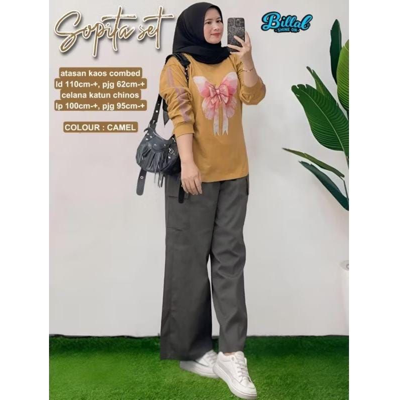 Setelan Celana Cargo mix Kaos Combet // Setcel wanita
