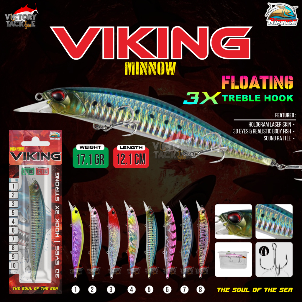 UMPAN PANCING LURE MINNOW RIPTIDE VIKING FLOATING ACTION PANJANG 12 CM BERAT 17 GR Firelock Fishing 