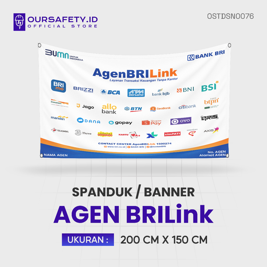 BACKDROP Agen BRILink | Spanduk / Banner Agen BRILink Resmi | Spanduk / Banner Custom | OURSAFETY.ID
