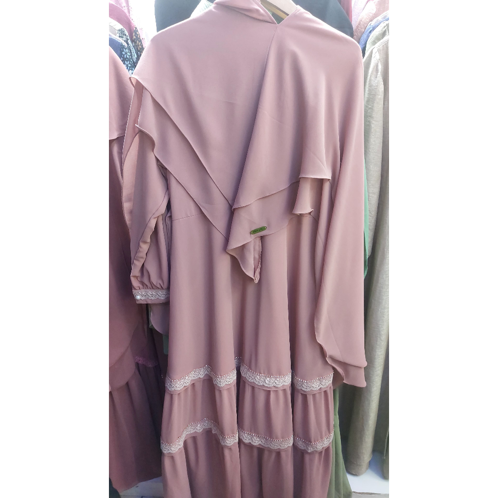 Gamis Ceruty Babydoll Polos Set Jilbab / Tangan karet Busui Friendly