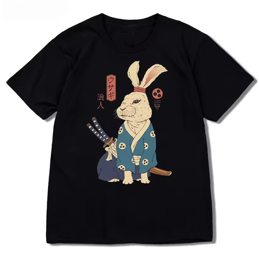 Kaos Pria Wanita Jepang Japan Tokyo Harajuku T-Shirt Oversize Streetwear Ninja Rabbit