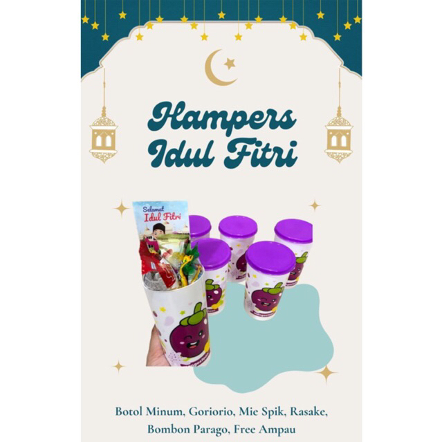 

Hampers lebaran jajanan model botol minum isian banyak