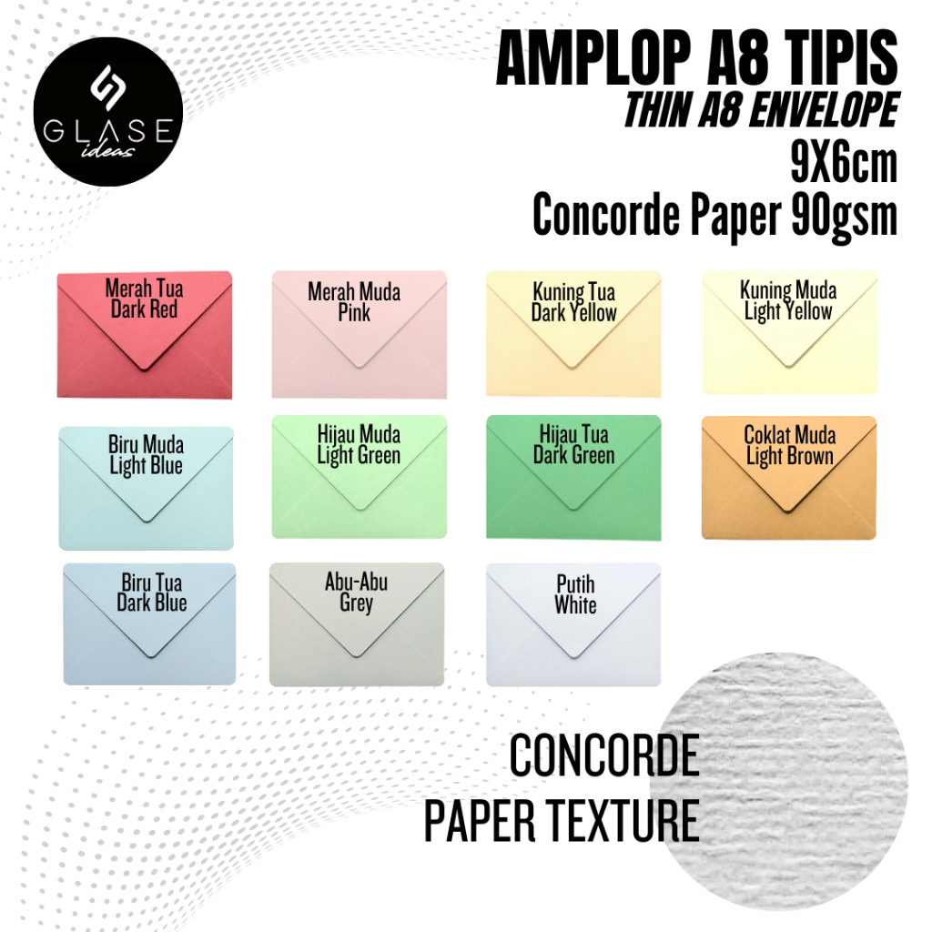 

Amplop Tipis A8 9x6cm 8,5x5,6cm Concorde 90gr Polos amplop vintage aesthetic amplop undangan amplop uang angpao surat amplop kartu ucapan amplop kondangan amplop warna amplop polos amplop mini amplop custom amplop warna amplop photocard