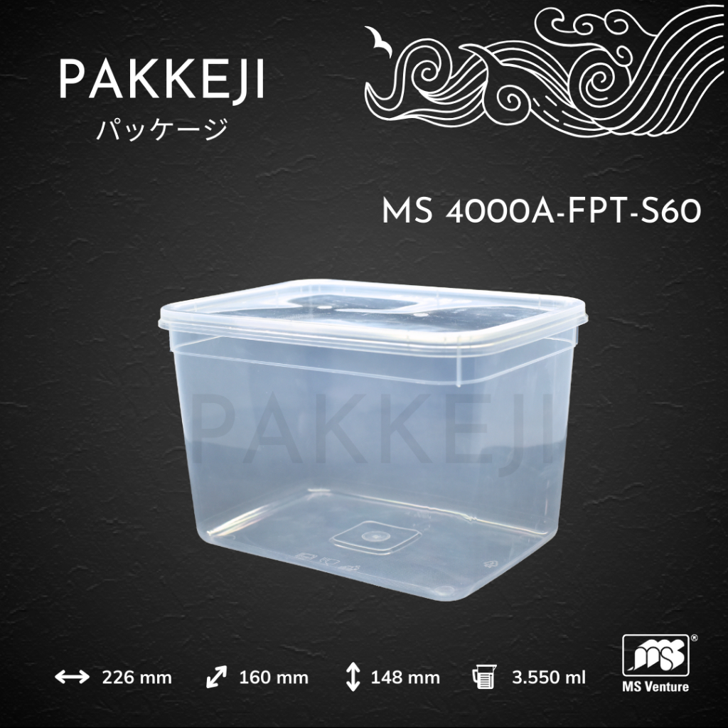 PAKKEJI Wadah Plastik Besar — MS 4000A-FPT 4070 ml — Food Container Rectangular — MS Venture