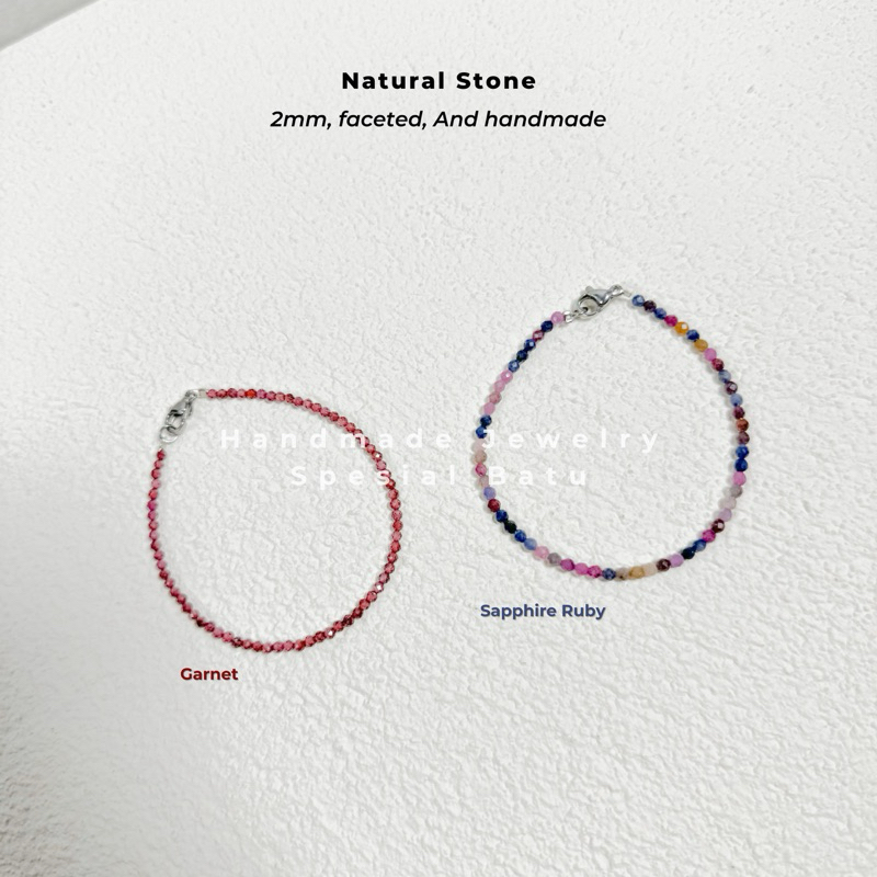 Gelang Batu Alam Giok Kristal Asli Wanita Stone Crystal Bracelet Tourmaline Garnet Kecil Hitam Ameth