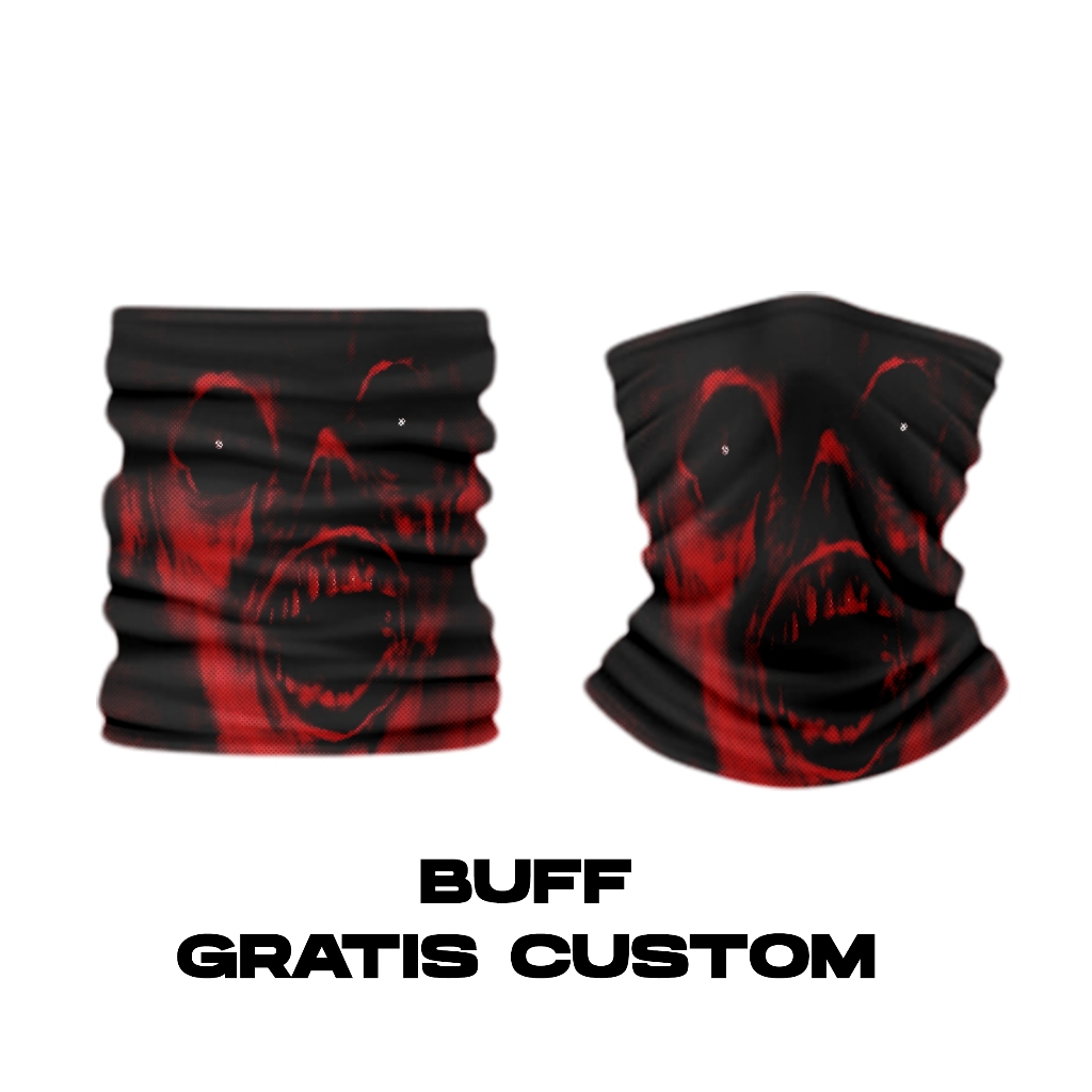 Buff Custom ghost printing warna hitam merah