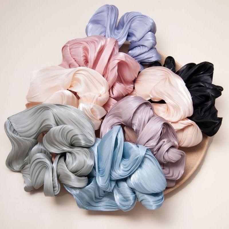 NN112 [GROSIR] 12pcs/1lusin Scrunchie Shimmer Ikat Rambut Cepol Hijab Bahan Shimmer Hairbands &