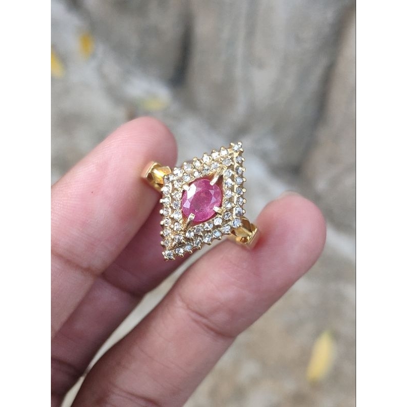 cincin emas berlian wanita cincin batu merah ruby Colombia cincin berlian asli cincin emas cincin be
