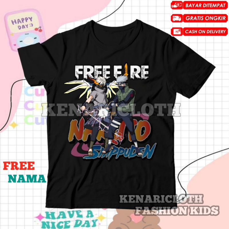 (BISA COD) Kaos anak Pakaian Anak Motif Free Fire X Naruto Usia 3-12 Tahun karakter Free Fire X Naru