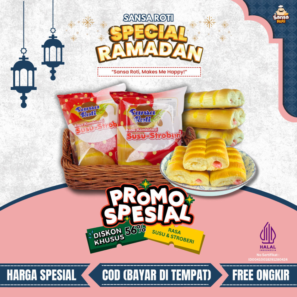 

Sansa Roti Rasa Susu Stroberi isi 15 Pcs + (FREE 3 PCS) | Cemilan Roti Susu Strawberry Lembut Halal