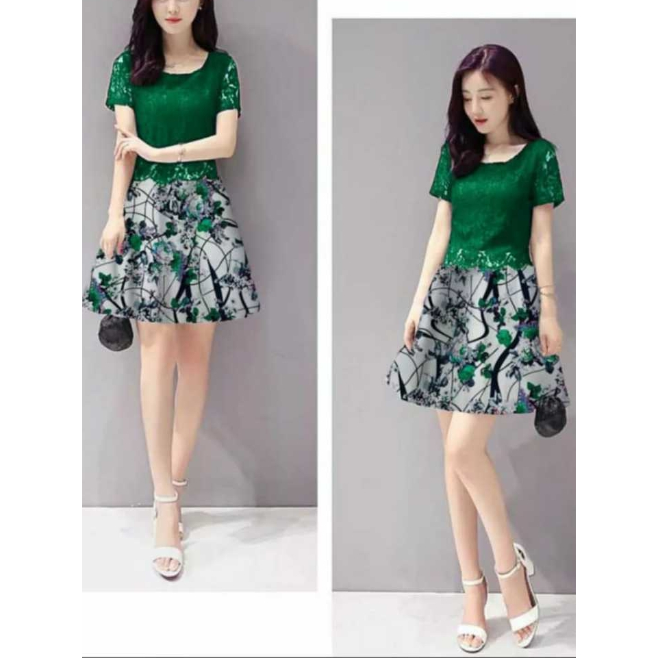 Baju Pesta Elegan Baju Dres Brokat Wanita Midi Dress Batik Brokat Remaja Dewasa Anak Tanggung Dress 