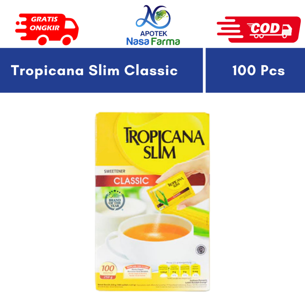 

Tropicana Slim Classic 1 Box 100 Sachet @2.5 G - Pemanis Alami Rendah Kalori