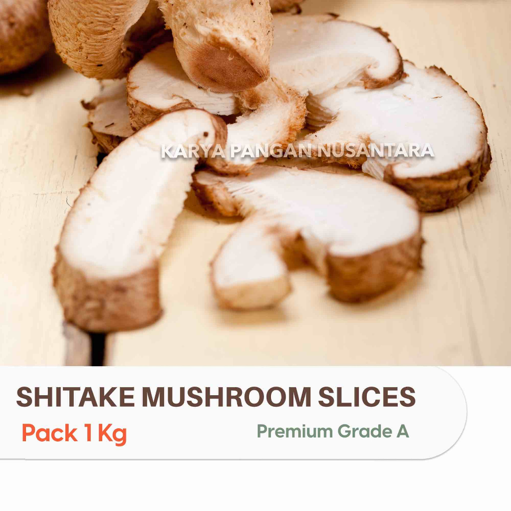 

SHITAKE MUSHROOM SLICES FROZEN JAMUR SHITAKE IRIS BEKU SAYUR PACK 1 KG