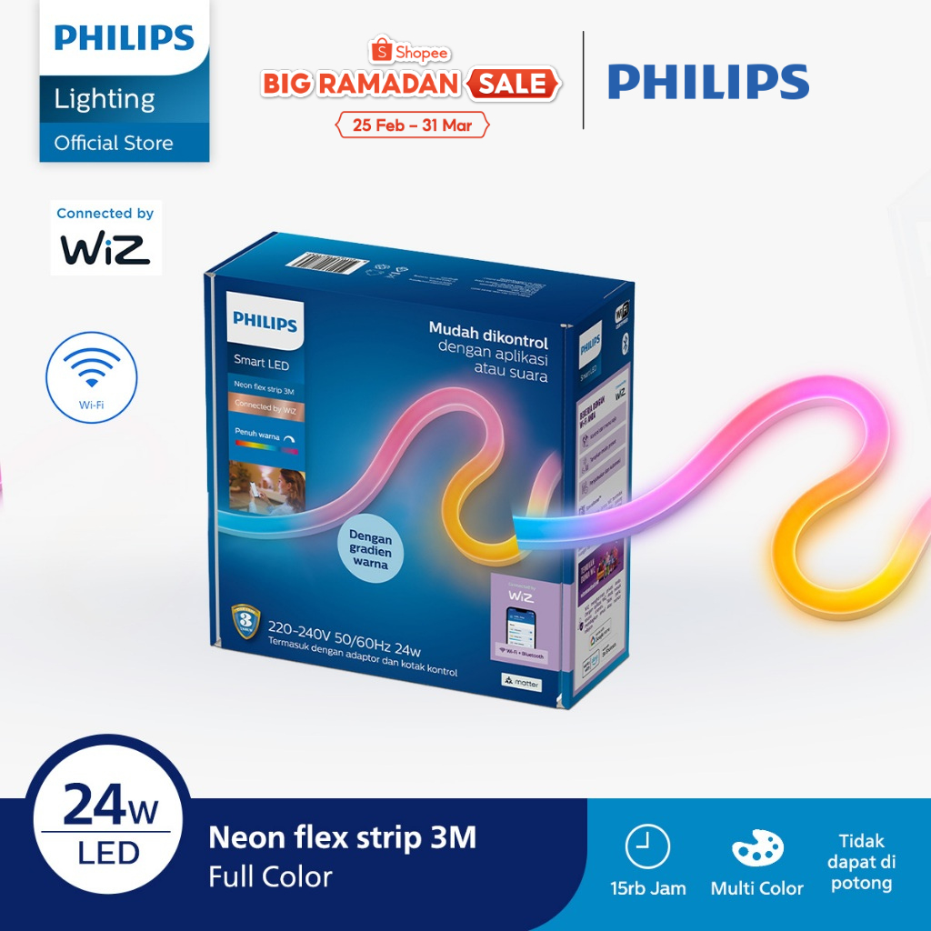 Philips Lampu Smart Wifi LED Neon Flex Strip 3M 24W RGB