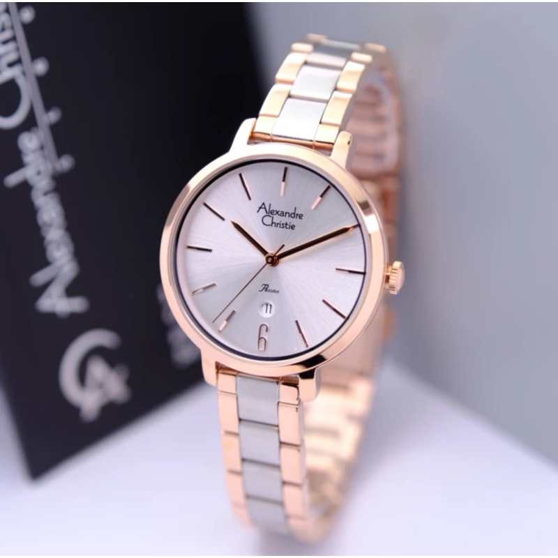 ORIGINAL GARANSI RESMI 1 TAHUN JAM TANGAN WANITA ALEXANDRE CHRISTIE CEWEK ANALOG RANTAI STAINLESS ST