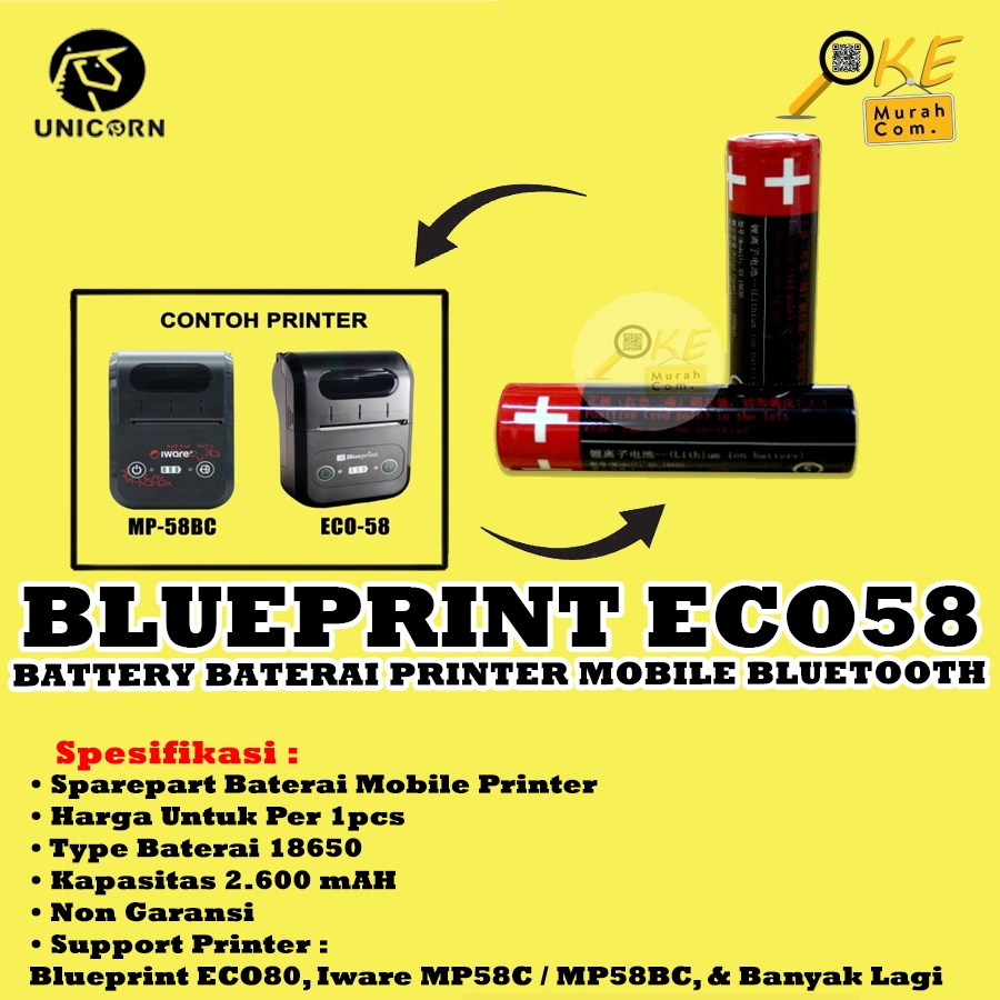 Baterai 18650 Battery Mobile Printer Thermal Bluetooth Blueprint ECO58 / ECO-58 / ECO 58