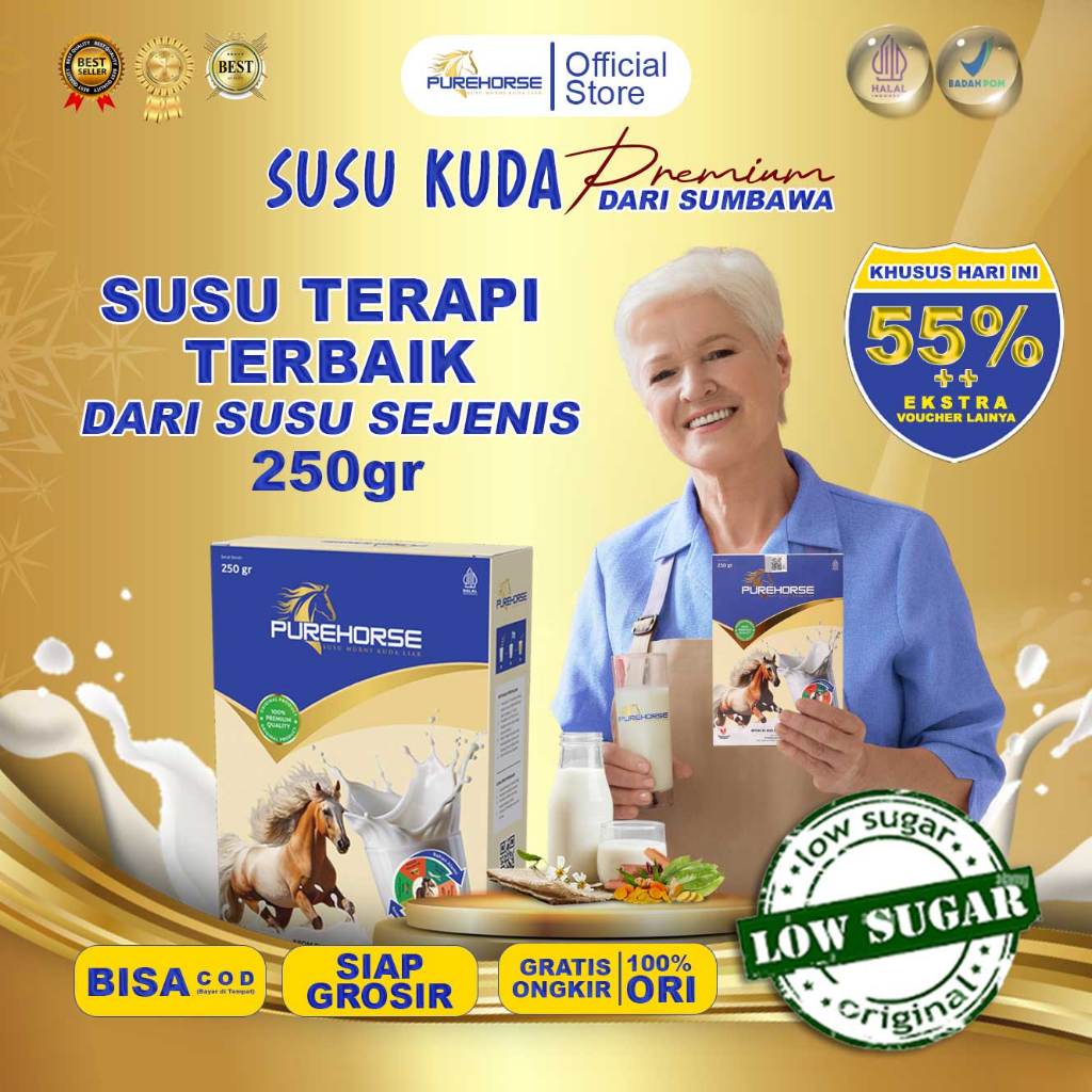 

Purehorse Susu Kuda Liar Asli Sumbawa Rendah Gula Kemasan 250gram/Box