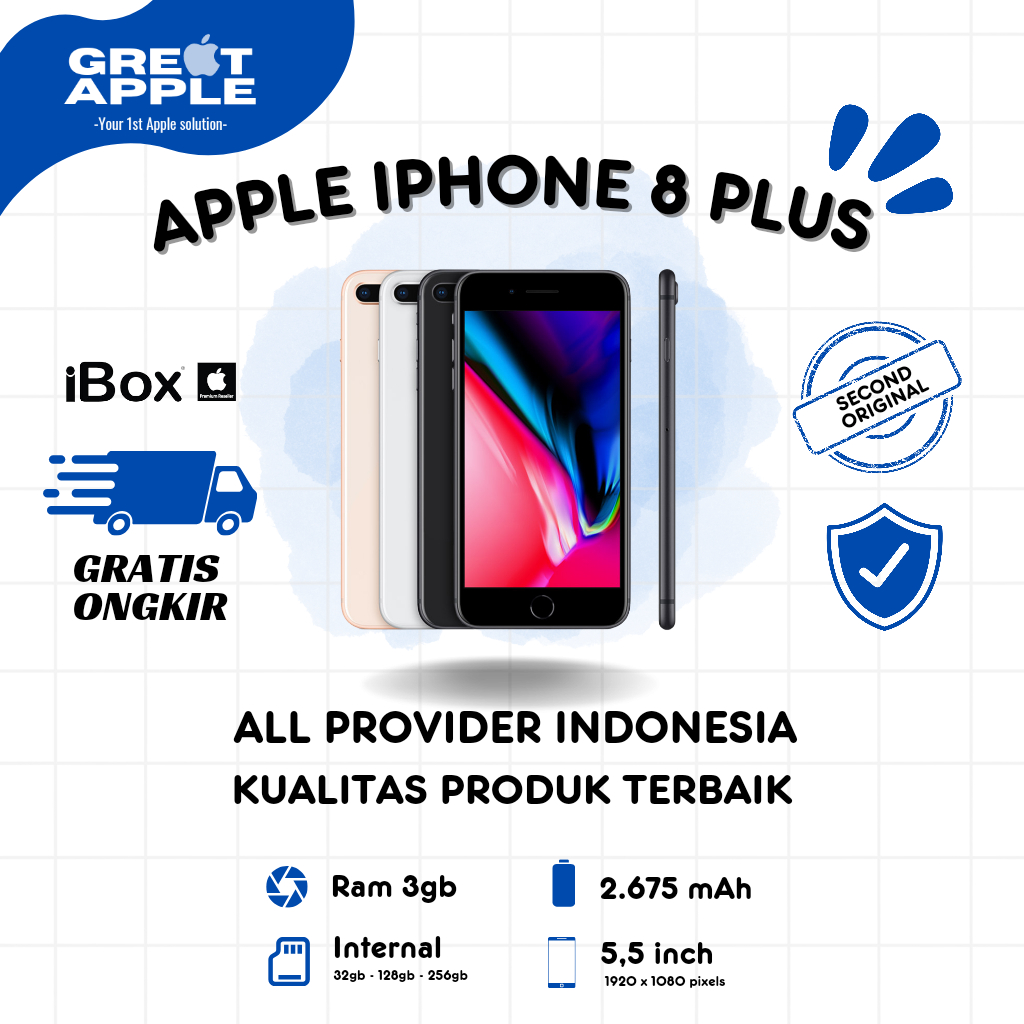 GREAT IP 8 PLUS 64GB 256GB Second BEKAS | MULUS NORMAL FULLSET