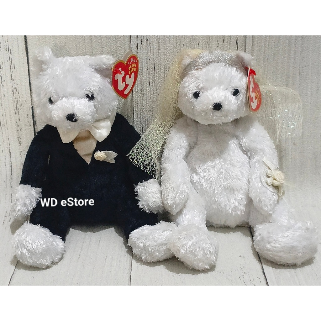 Sepasang Boneka WeddingTeddy Bear TY Beanie Baby, Bride & Groom