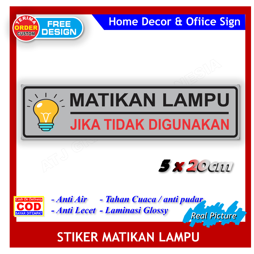 

Label stiker matikan lampu jika tidak digunakan sticker perintah hemat daya listrik saklar bohlam