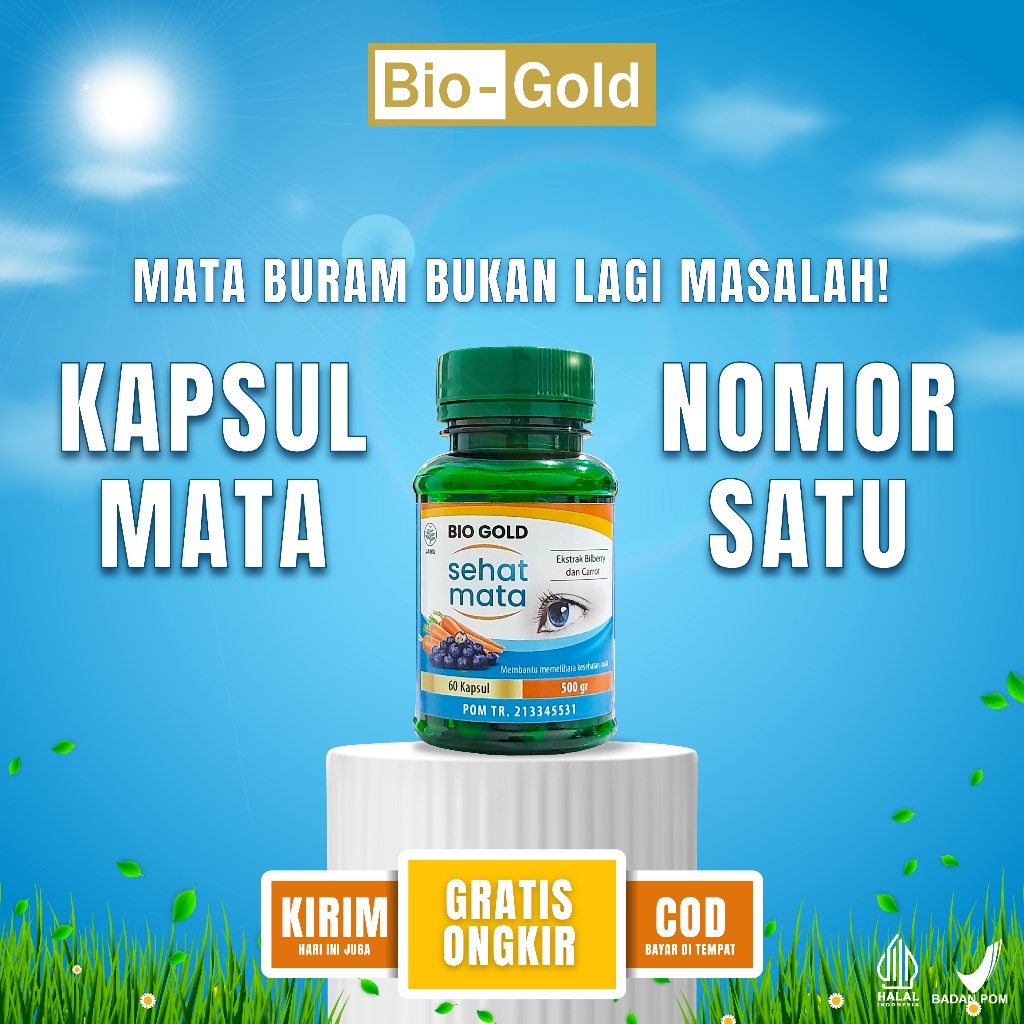 Kapsul Bio Gold Sehat Mata Ekstrak Bilberry dan Wortel Isi 60 Kapsul Atasi Mata Minus Halal