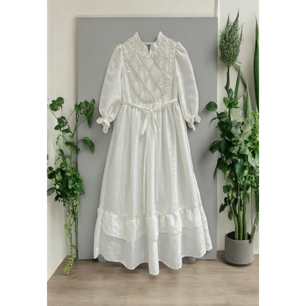 Princessa Flami Gamis Cotton Broken White Muslim Dress G1273