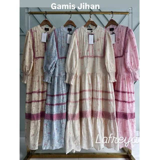 gamis jihan, dress lfy ori, gamis import, lafreya dress, gamis putih, white maxi, dress bordir, gami
