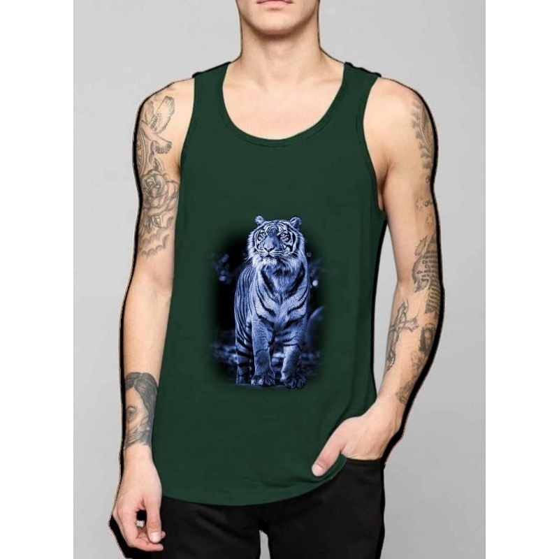 SINGLET MACAN BIRU MC 03 MOTIF DTF DIGITAL PRINT TERBARU KAOS DALAMAN TANKTOP PRIA WARNA WARNI MURAH
