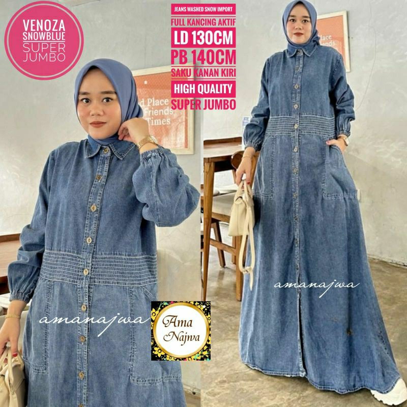 Suju Venoza LD 130 Dress muslim Gamis jeans JUMBO Maxy umbrella lebar & Longgar / Amj