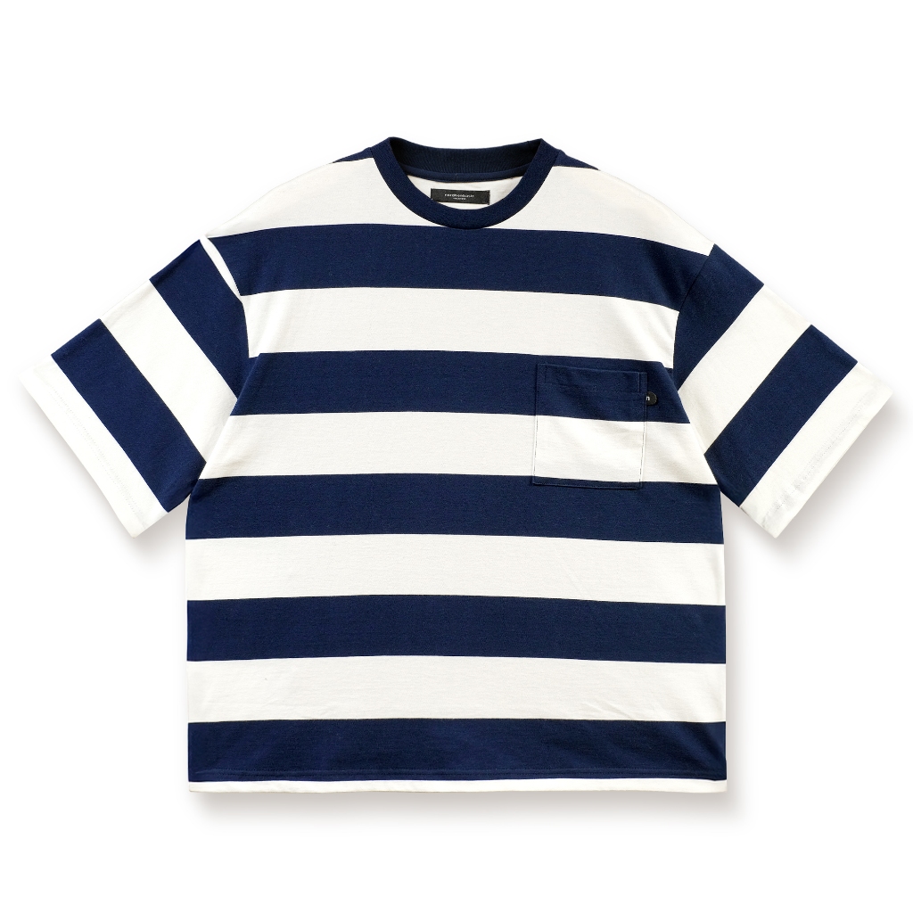 Nordhenbasic Arbez Kaos Oversize Garis  - Garis Tebal Pria Biru Tua & Putih / Navy BW 6x6 100% Katun