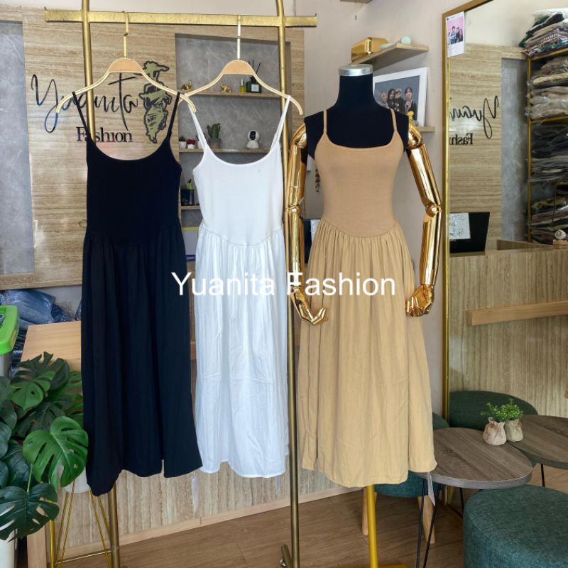 Dress Polos Tali 56 - Bahan Katun, - Putih, Hitam, Moca - Pesta, Casual, Midi, Maxi, Baju, Wanita, G